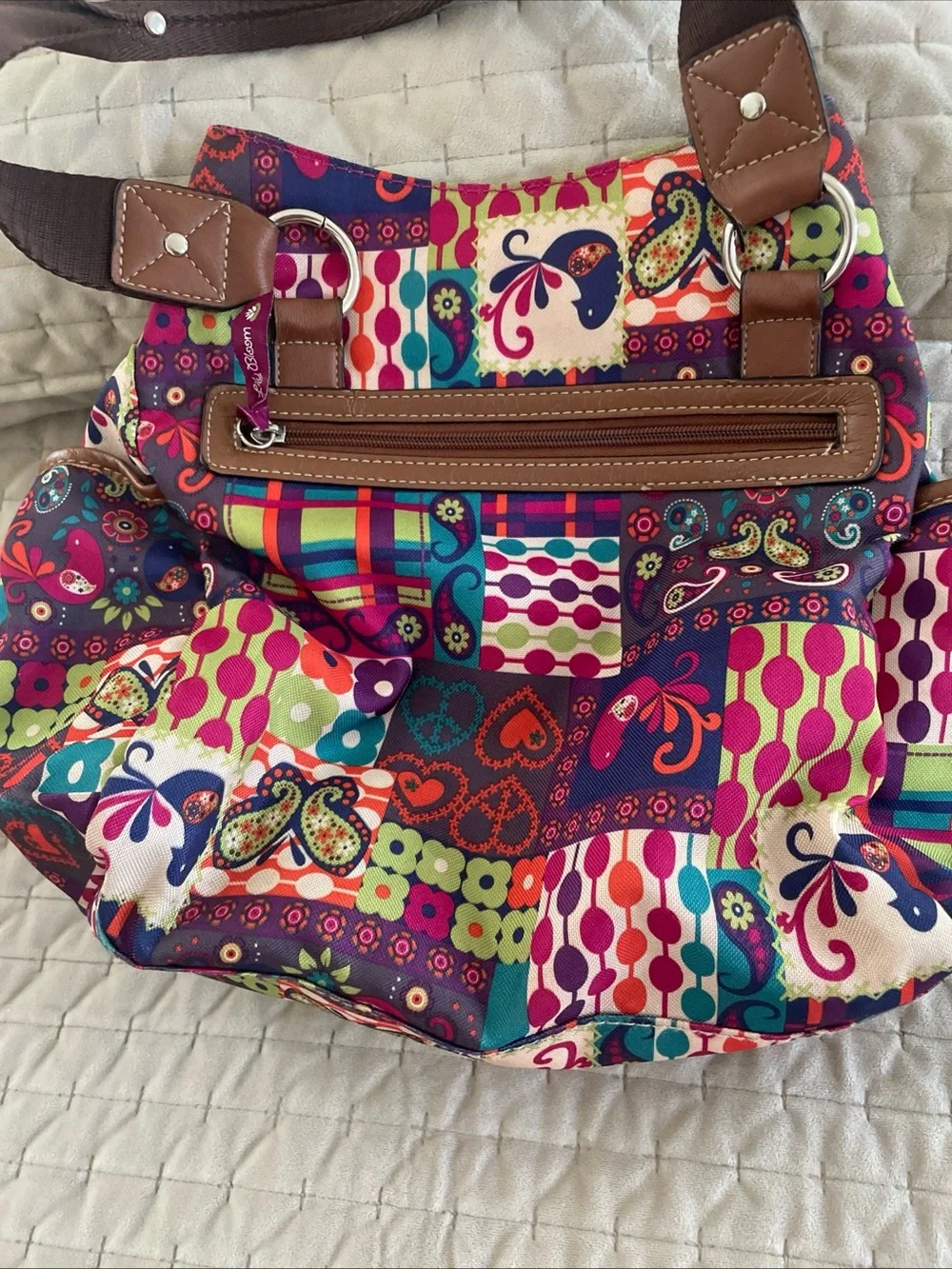 Lily Bloom Multicolor Patchwork Floral & Paisley Backpack with Brown Trim